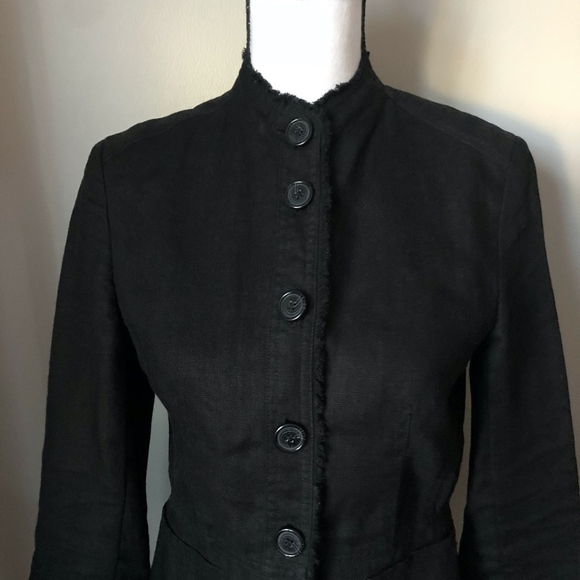 *MICHAEL KORS* Black Linen Button Front Blazer Size 2 - Picture 2 of 5